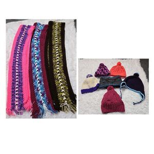 Handmade Crochet Bundle Variety 5 Warm Winter Hats 3 Scarves & Handwarmer